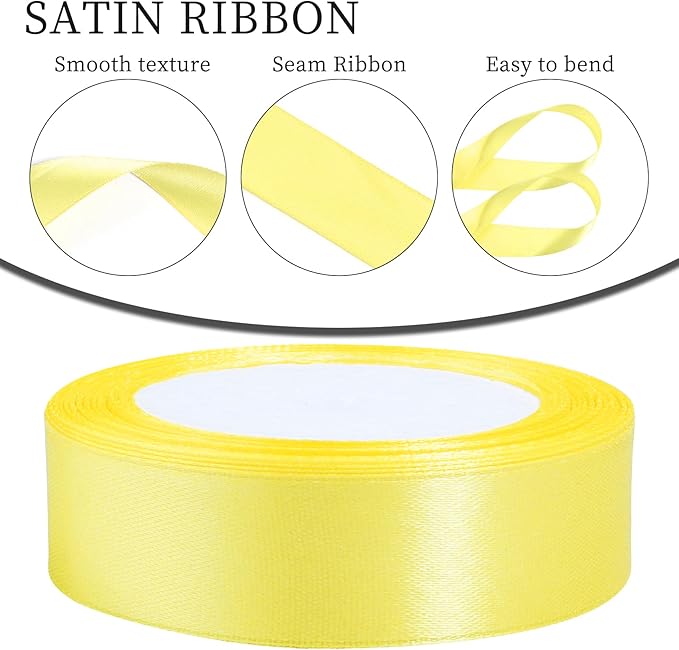 Yellow Ribbon for Gift Wrapping, 1 inch Polyester Satin Hair Ribbons for Flower Bouquet, Weeding Decoration, Baby Shower, Crafts Bows Fabric Christmas Ribbon 25 Yards