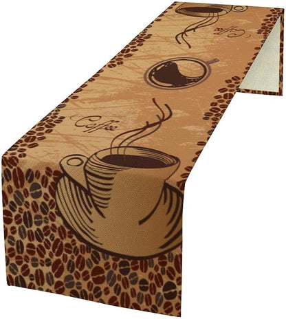 Vintage Coffee Beans Table Runner Coffee Theme Seasonal Dinner Runner for Retro Farmhouse Kitchen Dining Coffee Table Decoration Cabin Home Holiday Party 13x36in
