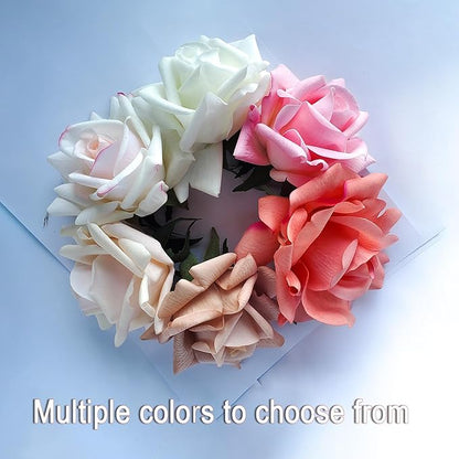 Artificial flower real touch roses feel and look realistic fake roses with short stems, suitable for gift, for wife girlfriend mom friends, Indoor home table，cake, hotel, car decoration (pink)