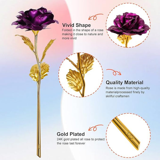 Christmas Flowers Gifts for Women, Mom Birthday Gifts for Christmas, Galaxy Glass Rose Forever Preserved Flowers Eternal Crystal Roses Xmas Gifts for Grandma Wife Sister Her Friends, Purple