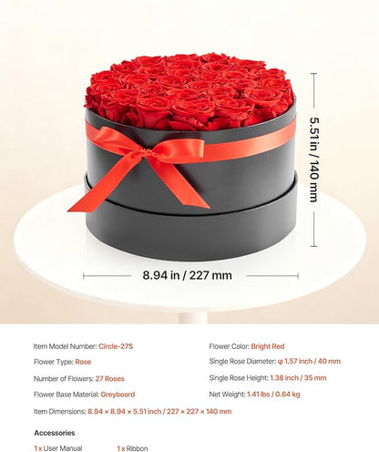 VEVOR Forever Flowers, 27 Preserved Roses in a Box, Eternal Flowers Immortal Bouquet Birthday Present for Delivery Prime Women Her Wife Mothers, Anniversary, Valentine's Day,Christmas, Red
