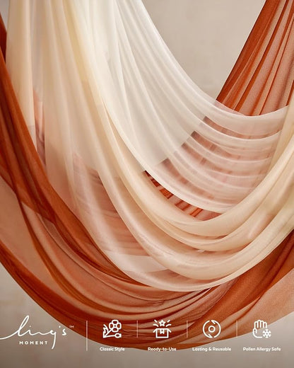 Ling's moment Fall Wedding Arch Flowers with Sheer Drapes Kit - Artificial Terracotta and Burnt Orange Floral for Ceremony Backdrop, Arbor Decor, 5-Piece Set (2 Flower Stems + 3 Hanging Drapes)