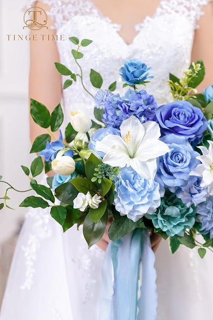 TINGE TIME 13 Inch Wedding Bouquets for Bride,Bridal Bouquet for Bride, Artificial Silk Flowers for Wedding Ceremony and Anniversary (Provence Blue)