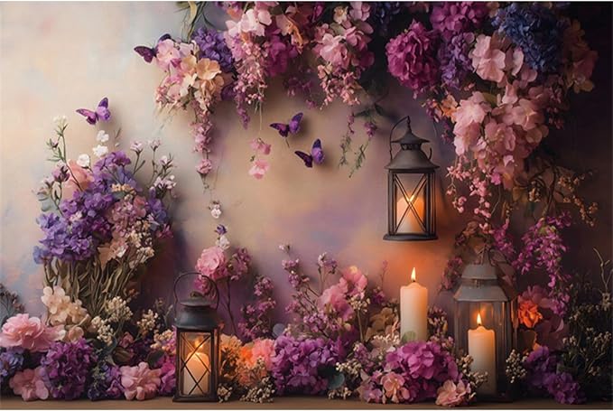 YongFoto Elegant Flower Wall Backdrop 10x7ft Floral Butterfly Candle Photography Background Baby Bridal Shower Wedding Girl Birthday Party Banner Room Decor Portrait Photoshoot Wallpaper Photo Booth