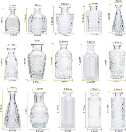 Brajttt Glass Bud Vase Set of 18,Small Glass Vintage Vases for Flowers,Clear Bud Vases in Bulk for Rustic Wedding Decor,Table Centerpieces,Decor Centerpiece for Bathroom