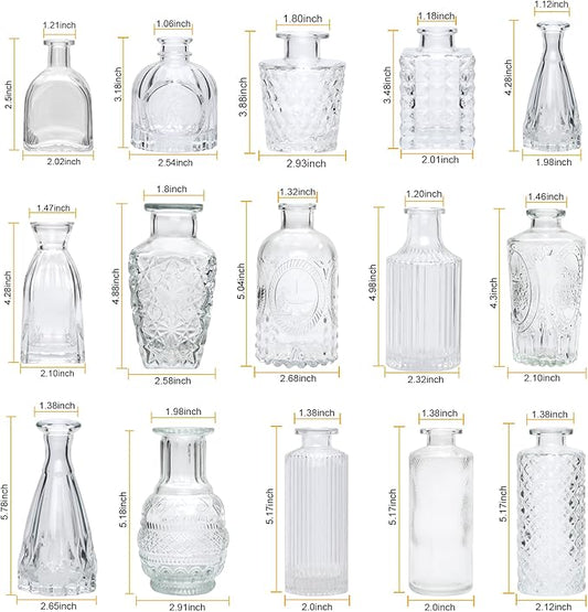 Brajttt Glass Bud Vase Set of 18,Small Glass Vintage Vases for Flowers,Clear Bud Vases in Bulk for Rustic Wedding Decor,Table Centerpieces,Decor Centerpiece for Bathroom