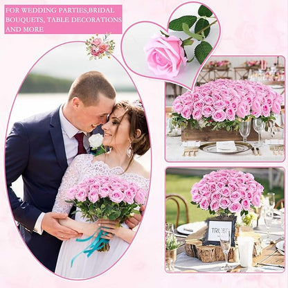 Hananona 50 Artificial Roses in Bulk, Fake Silk Pink Roses Realistic Roses for Wedding Centerpieces Flower Arrangement Home Decor (50, Pink)