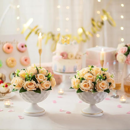 Sziqiqi Urn Vases for Wedding Centrepiece: 6.1in White Metal Urn Vases Set of 10 Bulk Compote Vase for Wedding Decorations - Flower Arrangements Table Vase Plant Bowl for Wedding Party Event