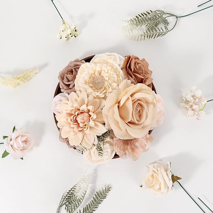 Artificial Flowers Combo Box Fake Rose for DIY Floral Arrangements Wedding Bouquets Centerpieces Baby Shower Party Home Decorations Nude Color
