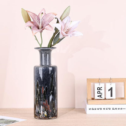 LCCCK 13" Tall Glass Vase Pretty Hand Blown Glass Vase, Unique Colorful Flower Vases for Bouquet, Modern Sea Art Decorative Vase for Home Living Room Kitchen Bathroom Dining Table Centerpieces