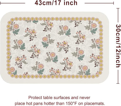 ISAENNE Designer PVC Placemats Set of 6,Rectangular Floral Placemat, Waterproof and Heat-Resistant,Decoration for Kitchen, Dining, Party,Holiday, New Year,12"*17"