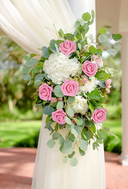 Pink Glitter Roses 30pcs Pink Roses Artificial Flowers with Glitter 2.56" Artificial Roses with Stems Fake Pink Roses for Baby Shower Decorations Flower Centerpieces for Table (Pink)