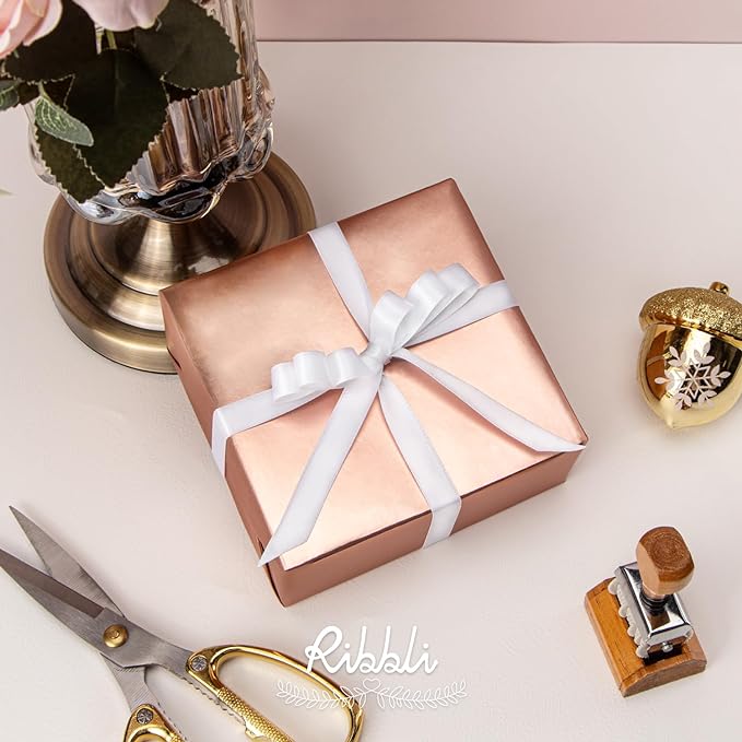Ribbli White Satin Ribbon Double Faced Satin 1/2 inch x Continuous 50 Yards-White Ribbon for Gift Wrapping Crafts Wedding Decoration Bows Bouquet Floral Arrangement
