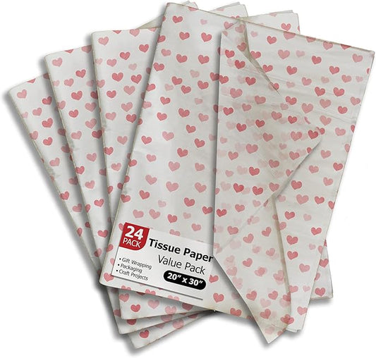 Pro Supply Global Fading Hearts Printed Tissue Paper for Valentine's Day Gift Bags or Boxes and Wrapping - Bulk Decorative Art Tissue Paper for Packaging and Gifting | 24 Sheets 20" x 30"