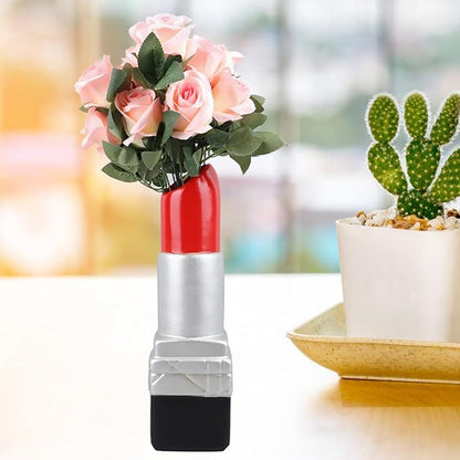 Creative Lipstick Shape Vase, Modern Flowers Pot Unique Vase Beautiful Resin Exquisite Realistic Lipstick Shape Decorative Vase for Book Shop Coffee Shop (Silver)