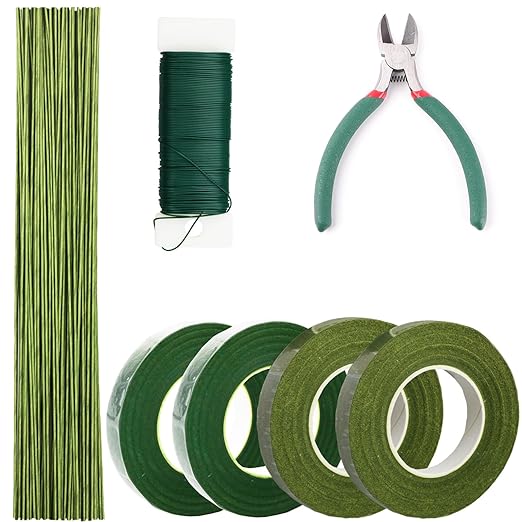 Floral Tape and Flower Stems Arrangement Tools Kit, 1pcs Gardening Cutter, 18 Gauge Stem Wire and 22 Gauge Paddle Wire for Bouquet Stem Wrapping and Floral Crafts