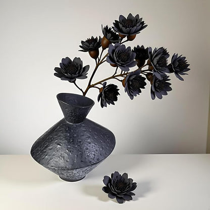 Unique Handmade Cast Iron Vase for Dried Flowers or Pampas Grass, 8.86" H Heavy and Durable Wabi Sabi Vases, Handicraft, Matte Black Vase for Modern, Rustic and Farmhouse Decor