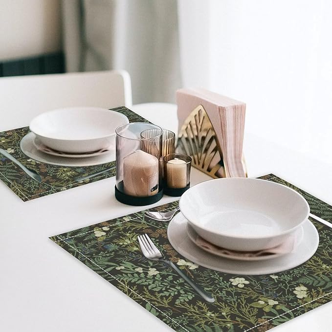 Vintage Botanical Placemats Set of 8, 17x12 Inch Rustic Farmhouse Retro Plant Green Nature Art Print Table Mats for Home Party Kitchen Dining Decor