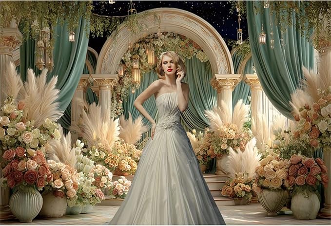 Baocicco Flower Wedding Backdrop 10x7ft Dreamy Fantasy Arch Door Roman Column Background Bride to Be Bridal Shower Decorations Anniversary Ceremony Backdrops for Photography Banner Photo Booth