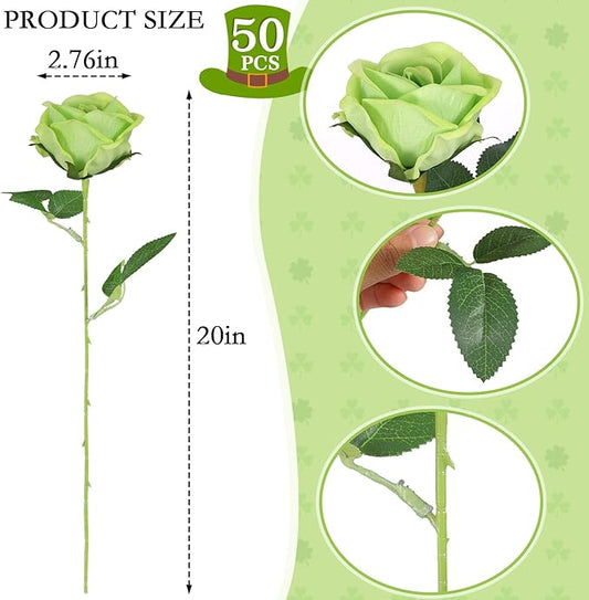 Hananona Artificial Roses in Bulk, Fake Silk Roses Realistic Green Roses for Wedding Centerpieces Flower Arrangement St Patricks Day Home Decor (50, Light Green)