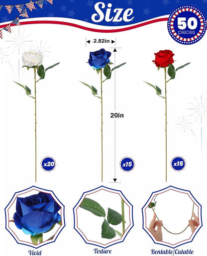 50Pack Artifical Flowers Bulk, Realistic Roses Bouquet with Long Stem for DIY, Wedding and Home Décor