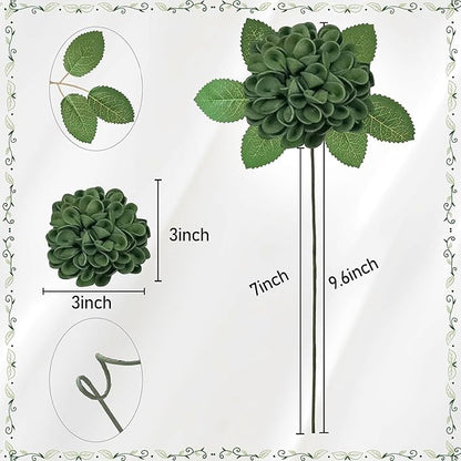 Artificial Flowers, 100pcs Realistic Artificial Rose for DIY Wedding Bouquets Centerpieces Arrangements, Hunter Green and Mint Green Dahlia Flowers with Stem for Bridal Shower Party Home