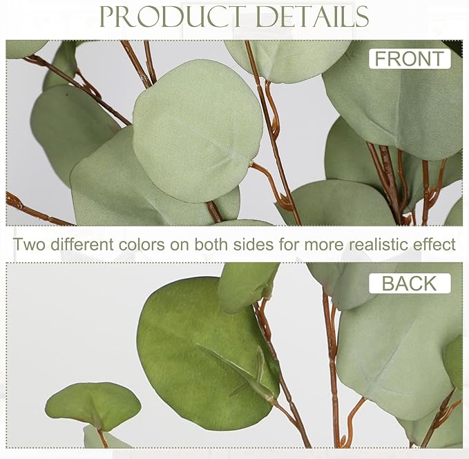 Green Eucalyptus Stems 34" Long Silver Dollar Leaves - 5 Pcs Silk Stems for DIY Bouquet Arrangements, Centerpieces, Shower Decorations - Artificial Spray