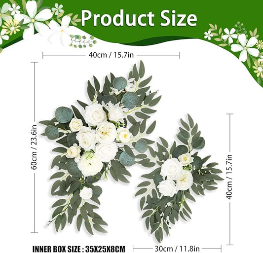 White Wedding Arch Flowers, Faux Flower Swag Set of 2, White Floral Swag for Wedding Arch Welcome Signs, Reception Ceremony Signs Decor