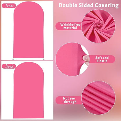 6FT Fuchsia Arch Backdrop Cover - Polyester Fitted Wedding Arch Stand Covers Round Top Chiara Arch Backdrop Cover for Birthday Party Banquet Photo Background Decoration