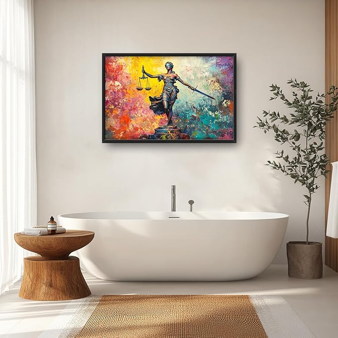 Extra Large Lady Justice Framed Wall Art for Living Room,Oversized Scales of Justice Pictures Wall Decor,Abstract Colorful Canvas Print Painting Modern Artwork Bedroom Office Bathroom 36L x 24W