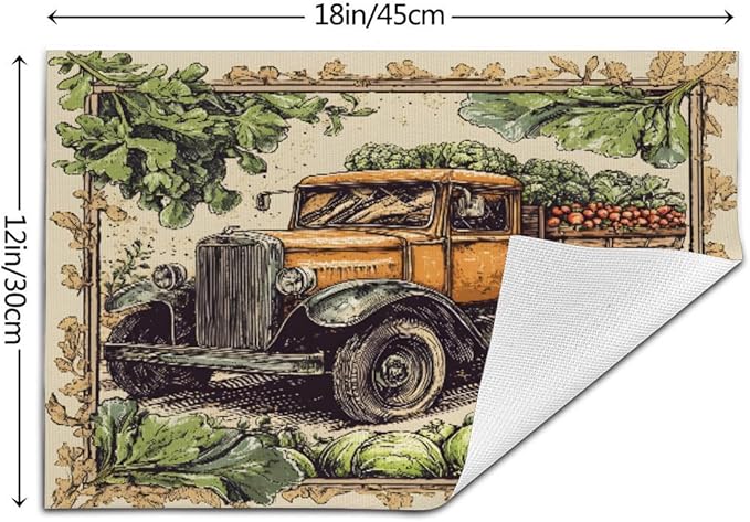 PVC Placemats Set of 1 Wipeable Table Mats Washable Heat Resistant Non Slip Vinyl Dining Table Mat for Kitchen Indoor Outdoor Patio Farmhouse Place Mats Retro Fall Truck Decorative