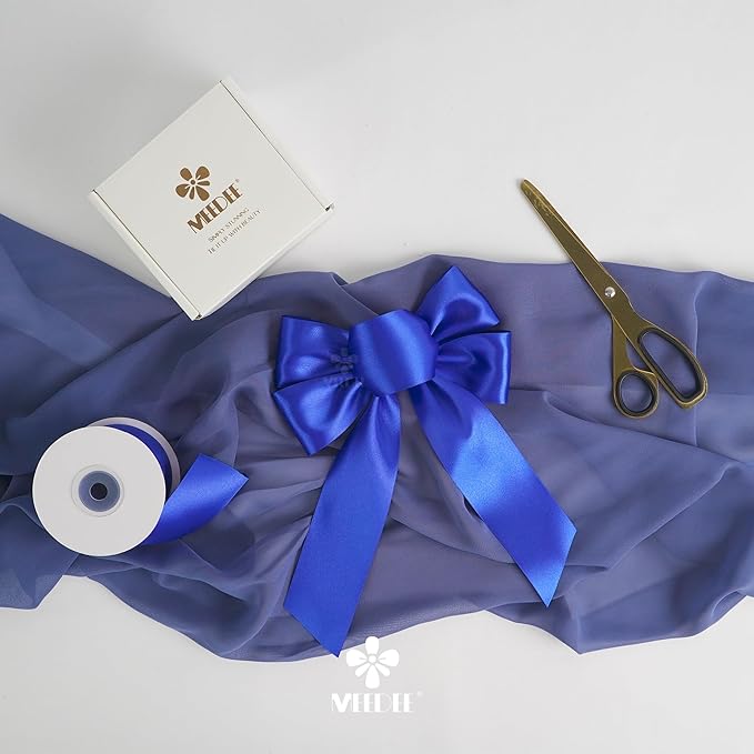 MEEDEE Royal Satin Ribbon 2 Inch Royal Blue Ribbon Lux Double Faced Ribbons by 25 Yards Silk Ribbons for Gift Wrapping, Crafts, Satin Weddings, Flower Bouquet, Holiday Decorating