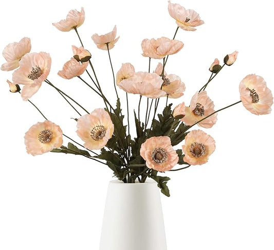 IPOPU Artificial Poppy Silk Flowers 6pcs Poppy Flowers Artificial Realistic Faux Flowers for Vase for Home Decor Indoor for Wedding Centerpieces Bridal Shower Party Decorations (Champagne)