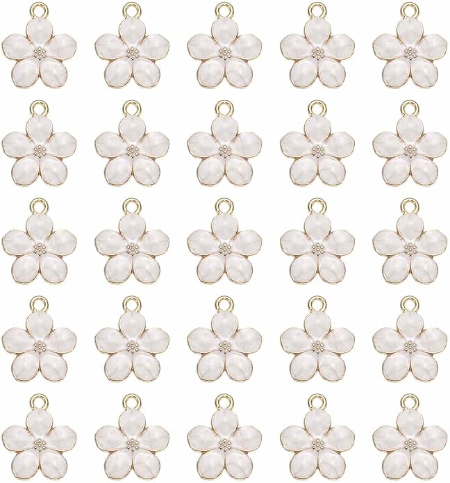 MECCANIXITY Enamel Charm Cherry Blossom Alloy Cute Small Flower Charm Gold Plated Pendant for Jewelry Making