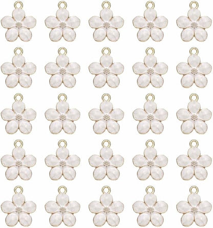 MECCANIXITY Enamel Charm Cherry Blossom Alloy Cute Small Flower Charm Gold Plated Pendant for Jewelry Making