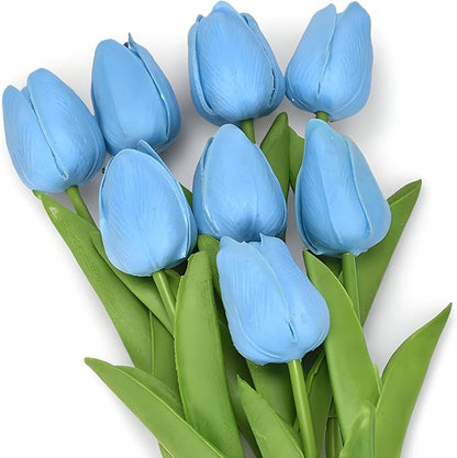 10 Pcs Blue Tulips Fake Artificial Flowers Real Touch 13" Silk Flower for Home Decor Wedding Bouquet Decorations Floral Arrangements