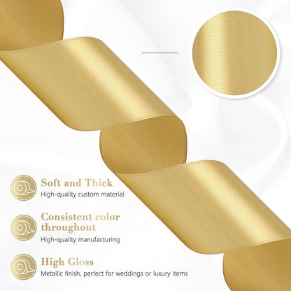 Champagne Gold Ribbon 2 Inch 60 Yards, Gold Satin Ribbon for Gift Wrapping, Flower Bouquet, Wedding, Crafts, Baby Shower, Christmas and Outdoor Decor