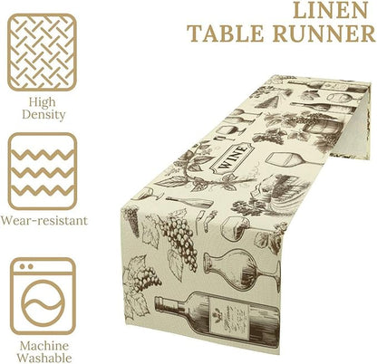 Rural Meadow Wine Table Runner Countryside Farm Village Landscape Dinner Runner for Farmhouse Cabin Home Kitchen Dining Holiday Party Decor 13x120in