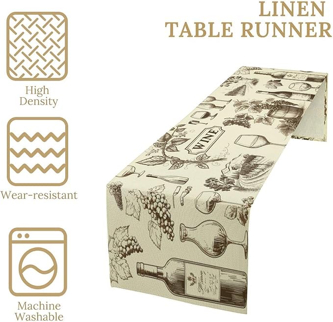 Rural Meadow Wine Table Runner Countryside Farm Village Landscape Dinner Runner for Farmhouse Cabin Home Kitchen Dining Holiday Party Decor 13x60in