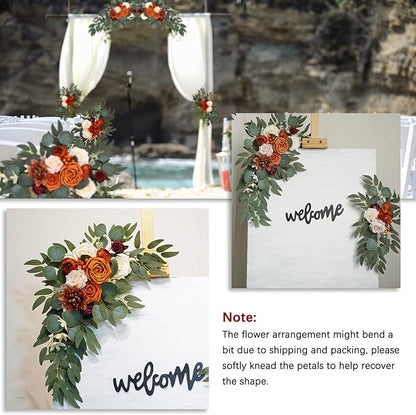 Orange Wedding Arch Flowers, Faux Flower Swag Set of 2, Orange White Floral Swag for Wedding Arch Welcome Signs, Reception Ceremony Signs Decor