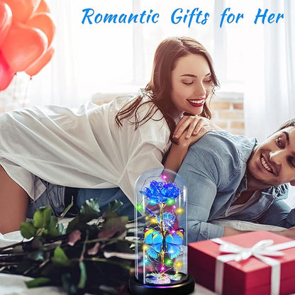 Blue Butterfly Rose Flower Birthday Gifts - Women Gifts for Her Valentines Mothers Day Anniversary Christmas Thanksgiving - Light Up Rose Flower Gifts for Mom Wife Grandma Sister Girlfriend Lady Girl