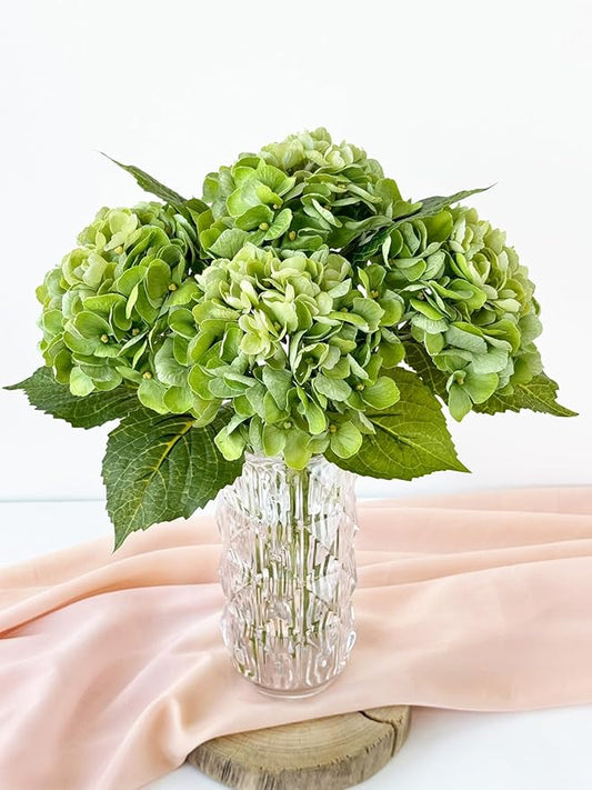 4 Pcs Real Touch Green Hydrangeas Artificial Hydrangeas Flowers 21'' Real-Looking Faux Latex Hydrangea for Kitchen Living Room Porch Home Decor Baby Shower Party Table Centerpiece