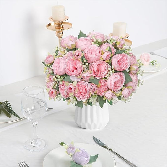 SOMYTING Peonies Artificial Flowers, Silk Flowers Faux Peonies Bouquet Fake Flowers Silk Floral Arrangements Dining Table Centerpieces for Home Wedding Party Decoration (Light Pink, 4PCS)