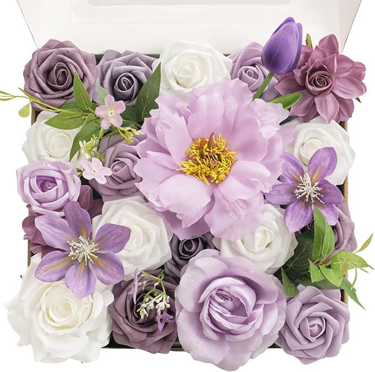 TINGE TIME Artificial Flowers Paisley Purple & White Flower Combo for DIY Wedding Bouquets Table Centerpieces Arrangements Party Baby Shower Home Decorations