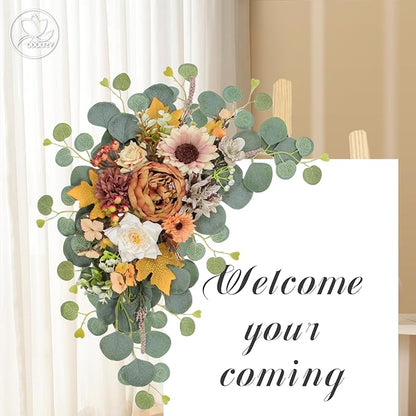 Artificial Wedding Arch Flowers for Wedding Sign,Set of 2 for Wedding Welcome Ceremony Sign,Faux Floral Swags,Wedding, Banquet and Reception Backdrop Floral Decoration (Coffee Orange)