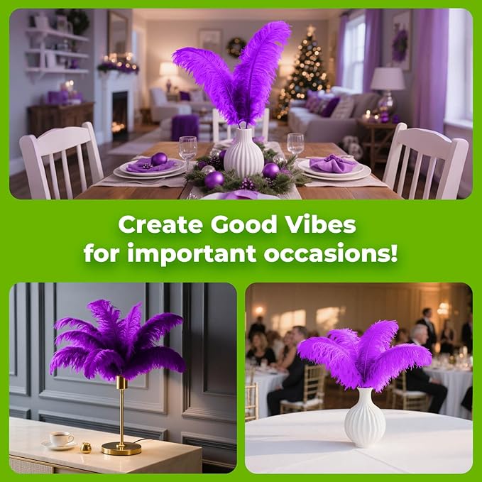 Piokio 20 pcs Natural Purple Ostrich Feathers 6-8 inch(15-20 cm) Bulk for DIY Handmade Artwork and DIY Clothes, Feather Pens, Dream Catcher, Table Decoration.