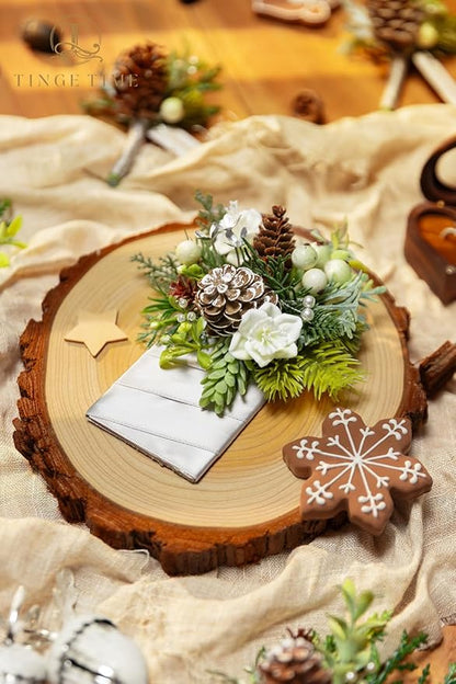 TINGE TIME Single Pocket Boutonniere for Man Groom, Best Man Boutonniere for Wedding, Prom, Homecoming, Anniversary, Graduation, Christmas Dinner (Christmas White)