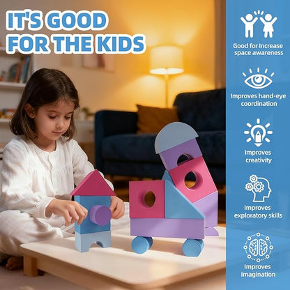 Large Building Foam Blocks for Toddlers, EVA Stacking Foam Building Blocks Toy Set, Non-Toxic, Washable, Early Learning Construction Toys & Gifts for Kids Boys & Girls (Pink, Pieces, 30)