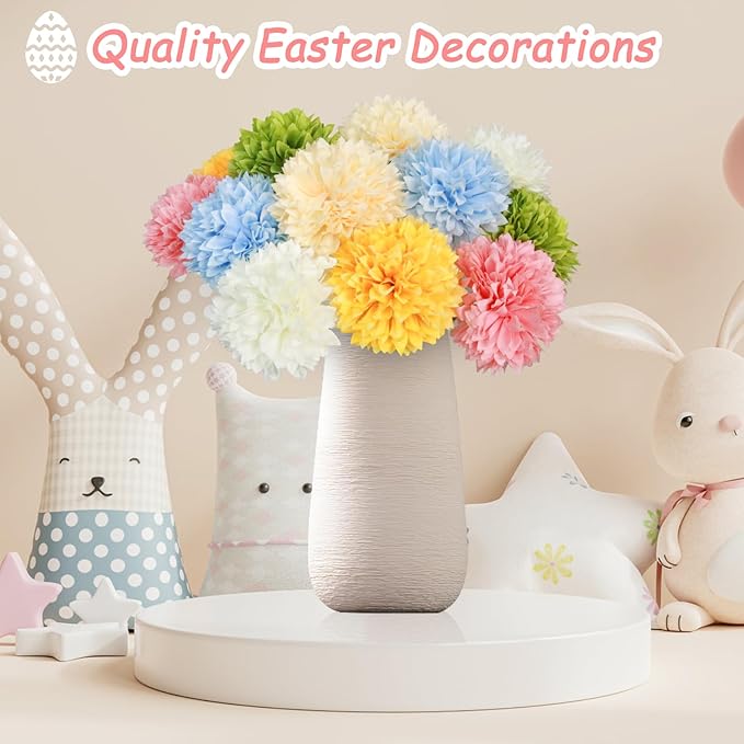 Tinsow 12 pcs Artificial Flowers Easter Faux Ball Chrysanthemum Bouquet Flowers Wedding Bouquet for Spring Home Garden Party Wedding Decoration (Mixed Color)