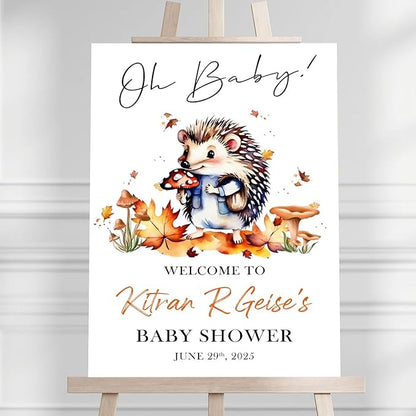 Personalized Baby Shower Welcome Sign For Outdoor, Custom Hedgehog Baby Shower Signs Decorations, GenGender Reveal Party signs, Mushroom Decoration Theme